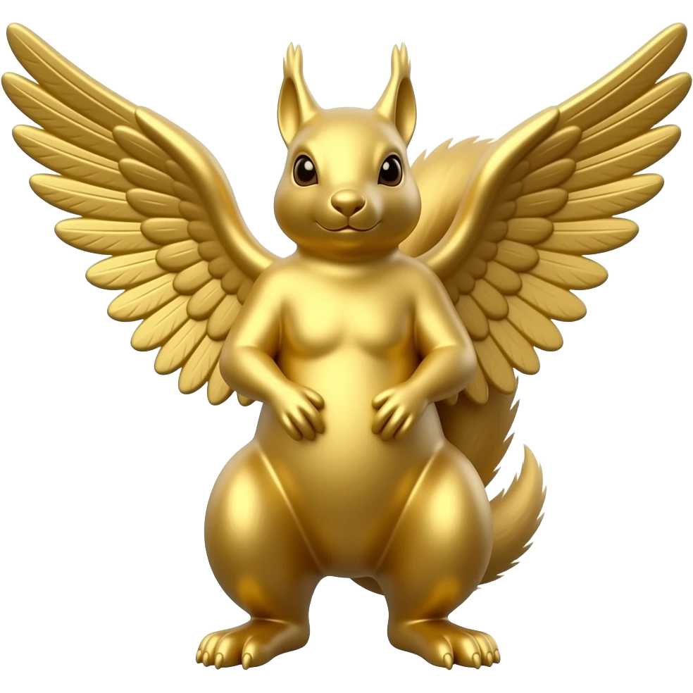 gilded statue standing squirrel handwings up emoji
