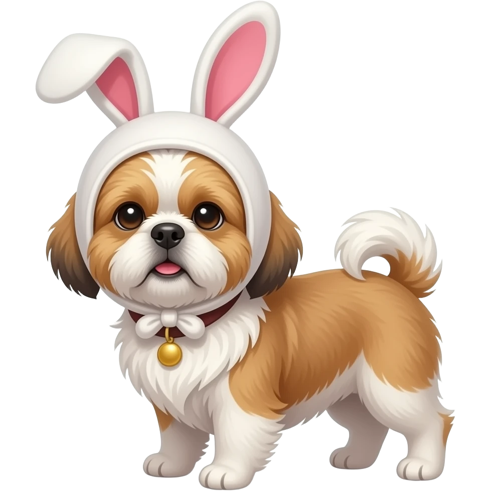 a Shih Tzu with a bunny ear hat emoji