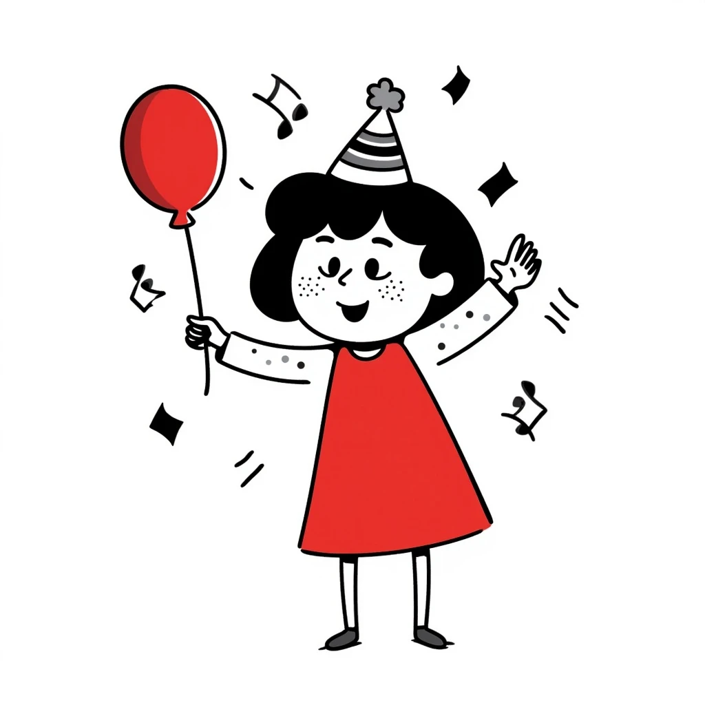A girl in a red dress celebrating at a party emoji