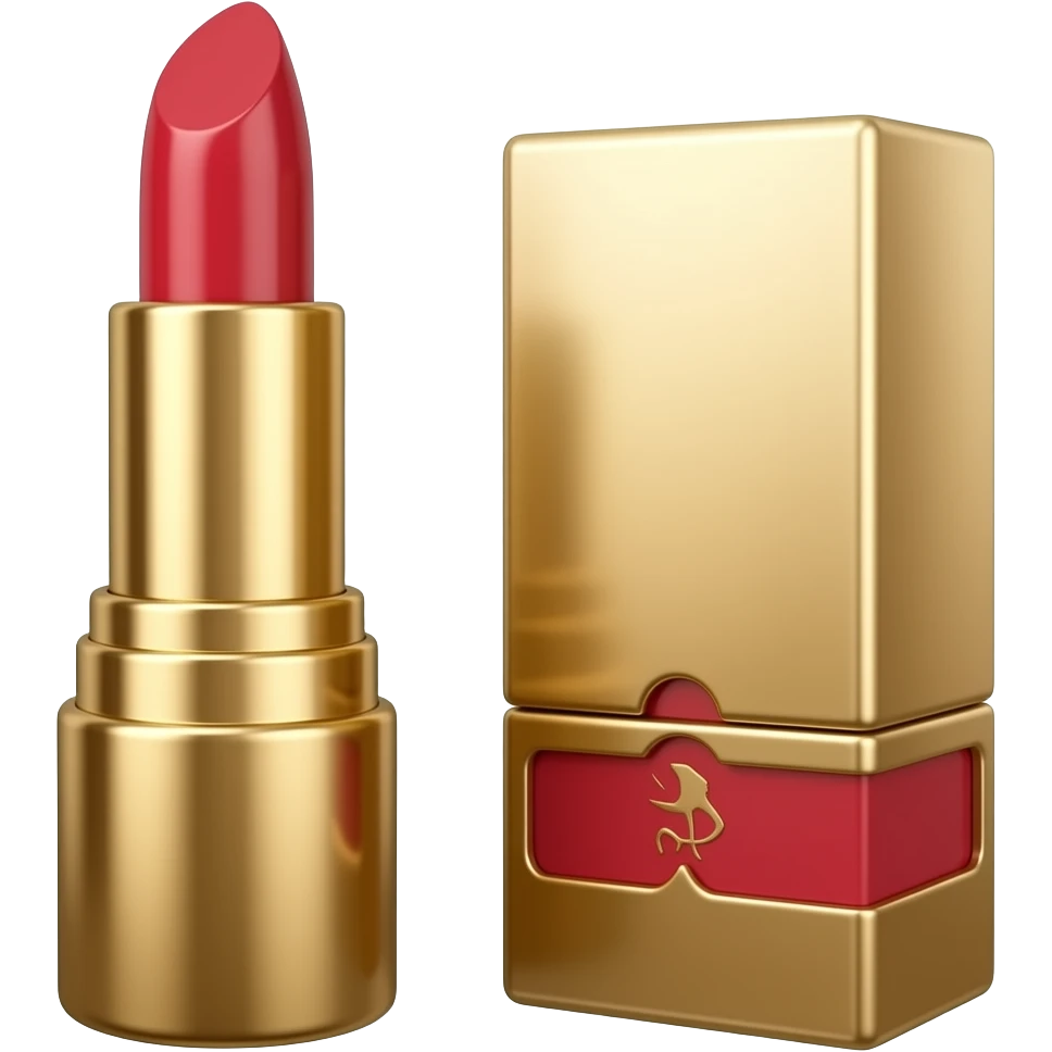 A lipstick emoji in deep red with gold packaging, classy old money glamour, timeless feminine luxury emoji