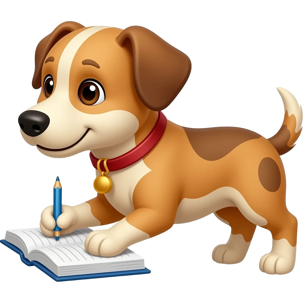 A dog doing homework emoji