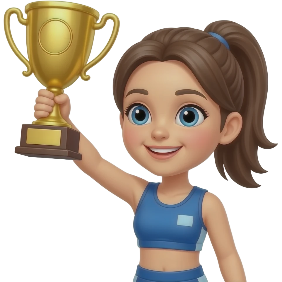 young girl Athlete holding Trophy high emoji