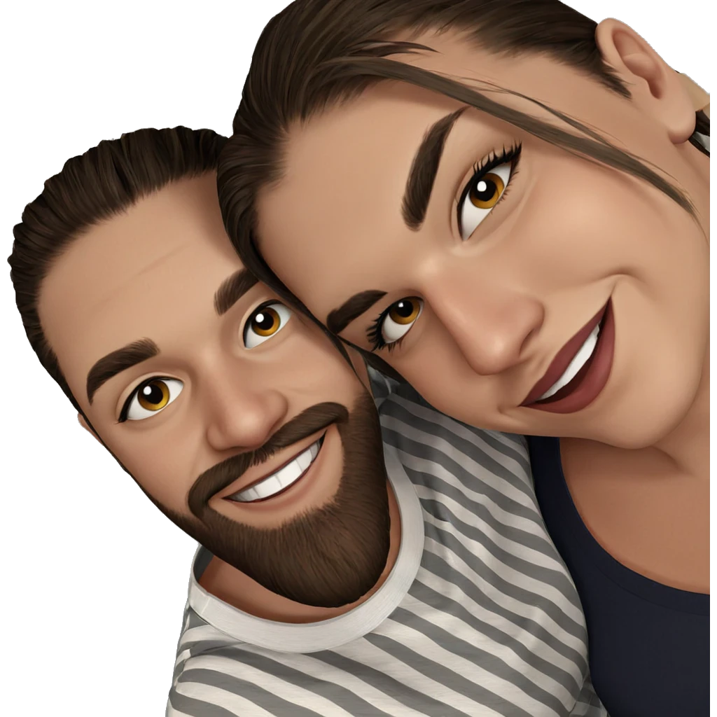 smiling couple with striped shirts emoji