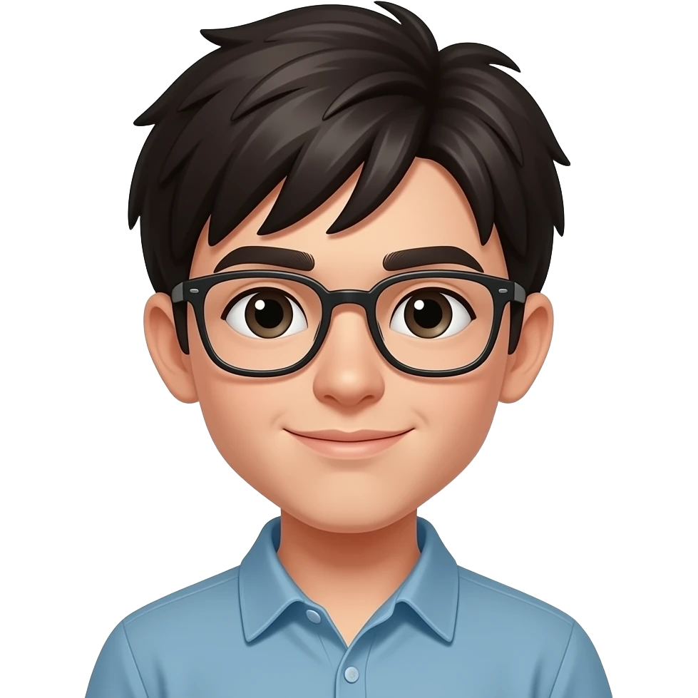 teenager with dark hair and glasses emoji