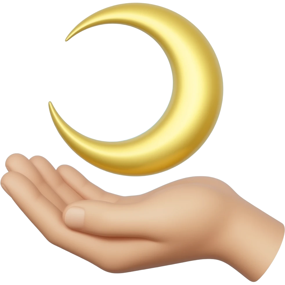 5. Moon & Hand Symbol: Crescent moon cradled by an open palm from below. Meaning: Divine support, receiving, or surrender. emoji