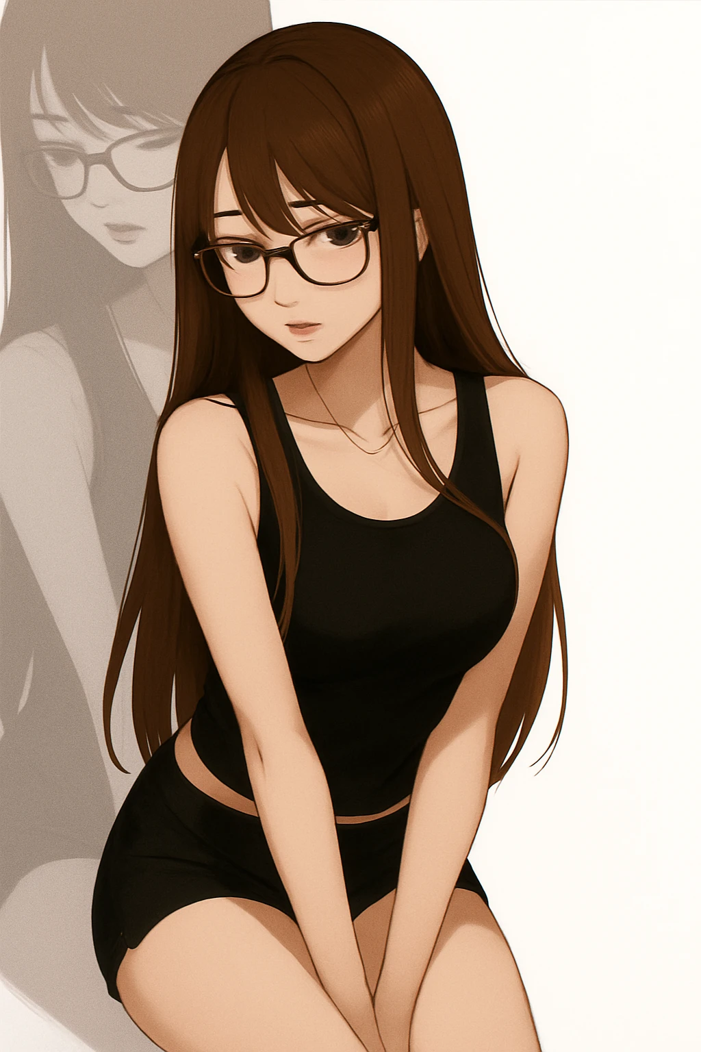 Change the hair color of the girl in the image to brown, keeping the same anime style and all other details unchanged. Maintain the anime style as in the original image. emoji