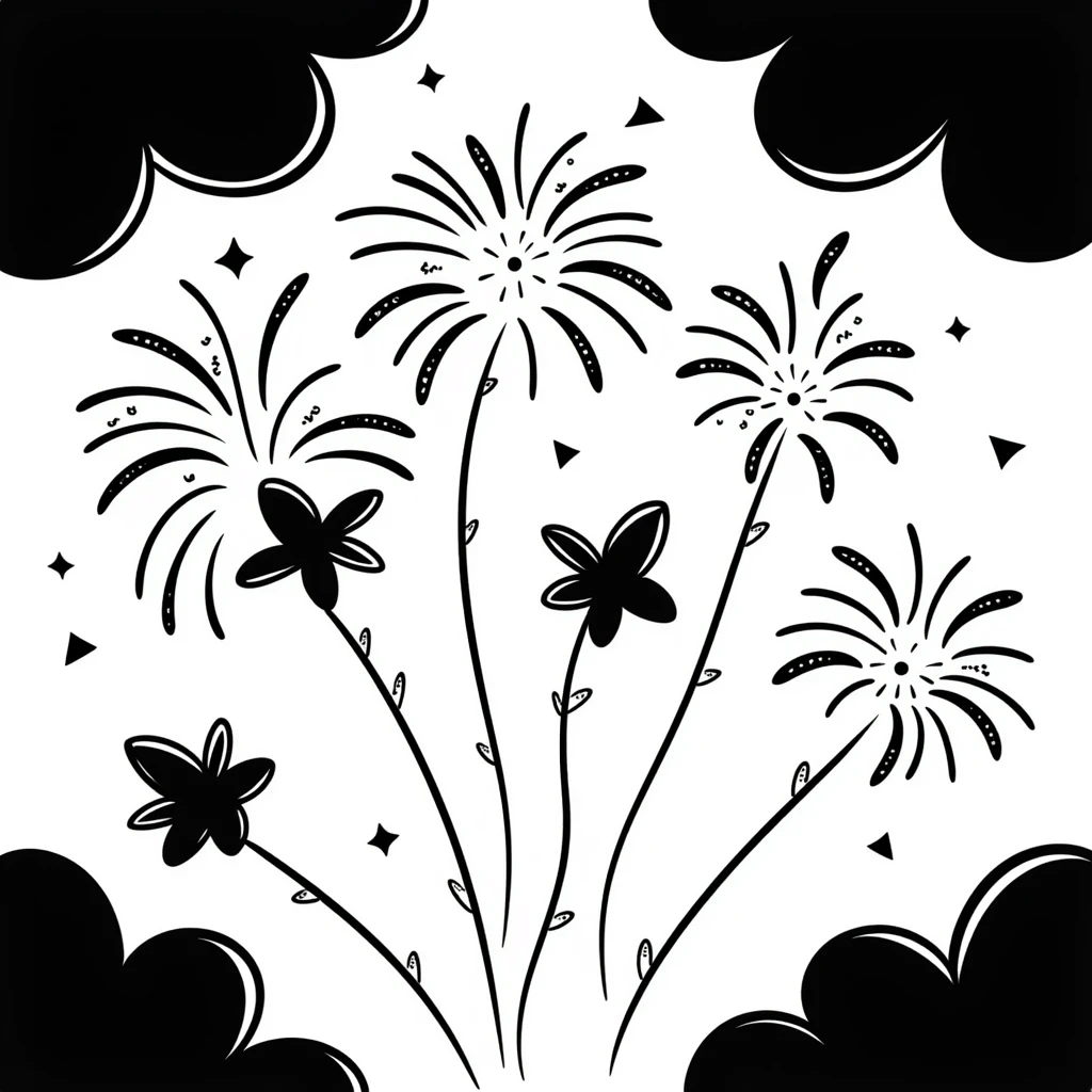 hand-drawn fireworks with playful lines emoji