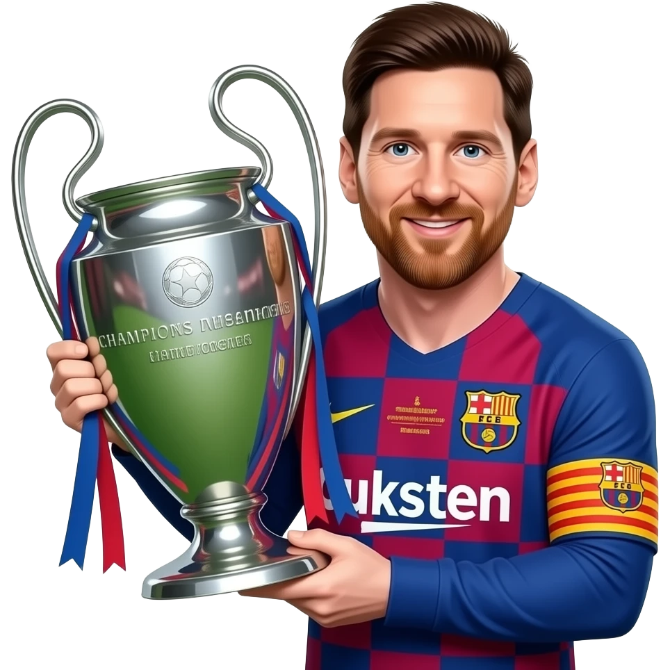 Messi barcelona with the champions league trophy emoji