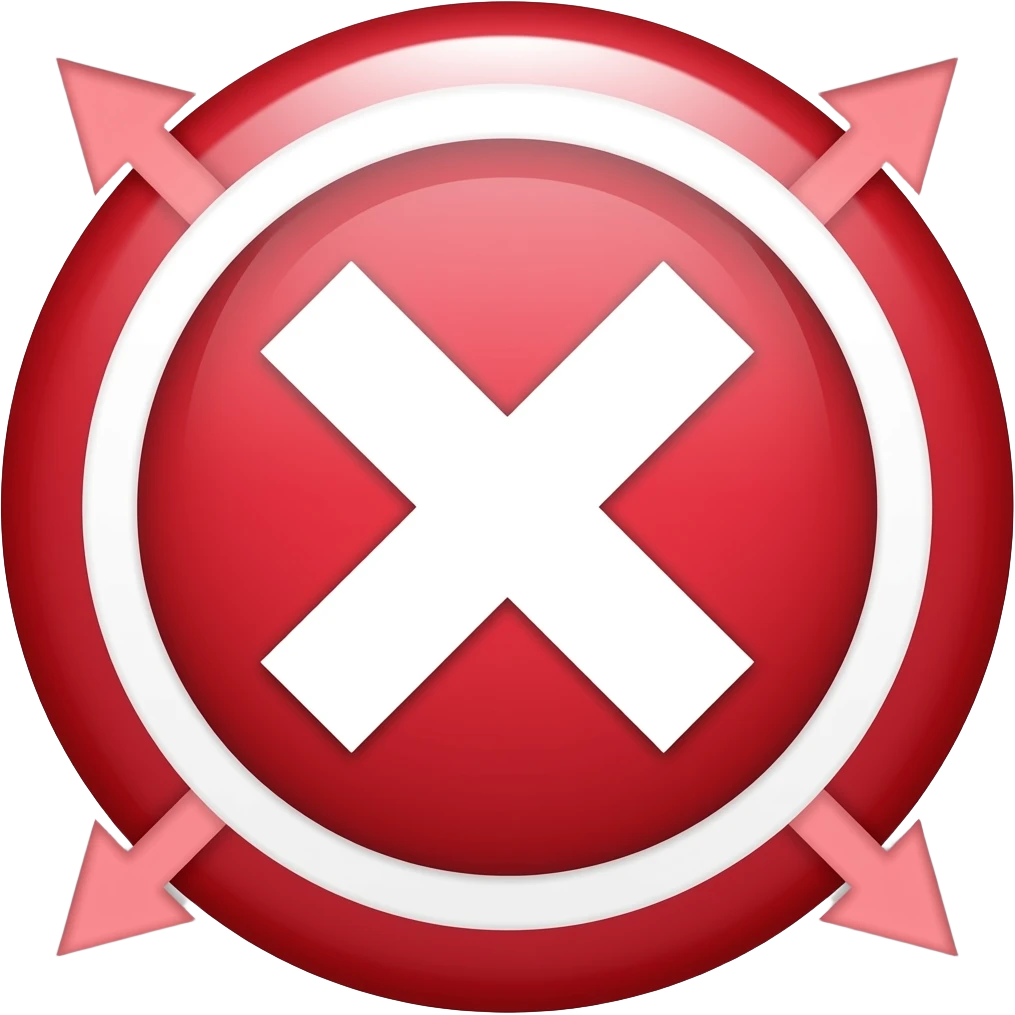 Red filled circle with white X, arrow on end points of X emoji