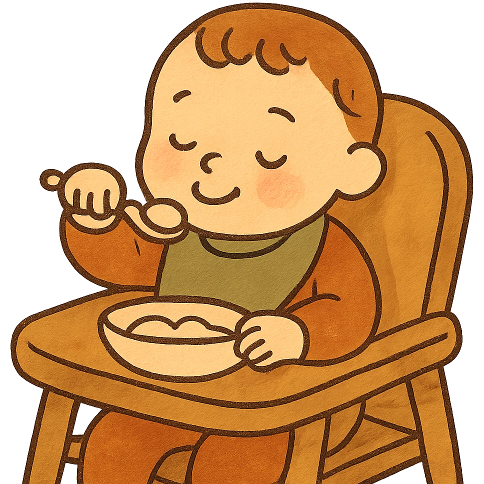 bébé mangeant dans une chaise haute, flat design style emoji