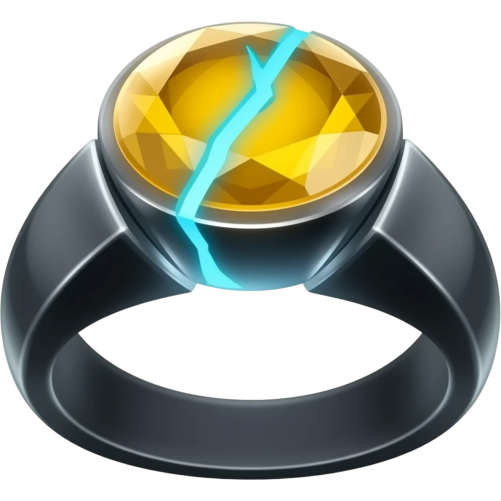 A obsidian ring with a BIG yellow gem, that has a crack goin through it glowing light blue emoji