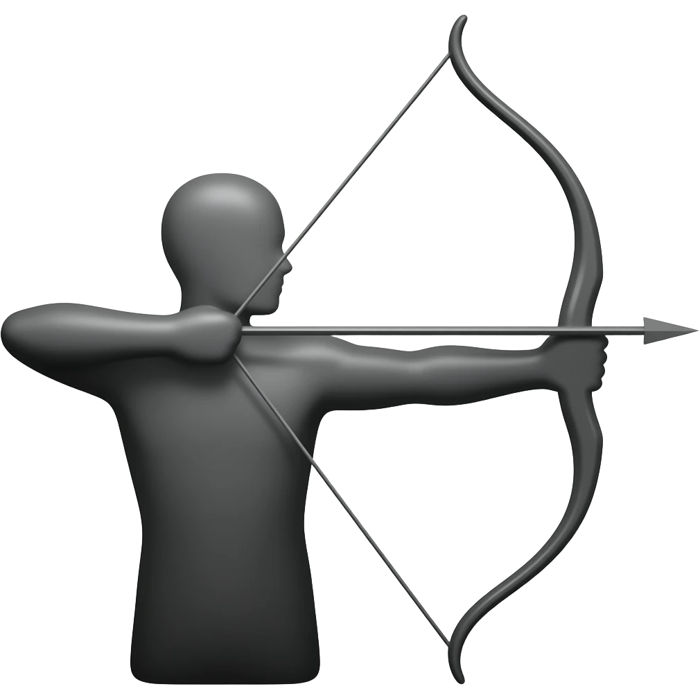 show a bow and arrow for an attack symbol for a trading card game as a realistic silhouette emoji
