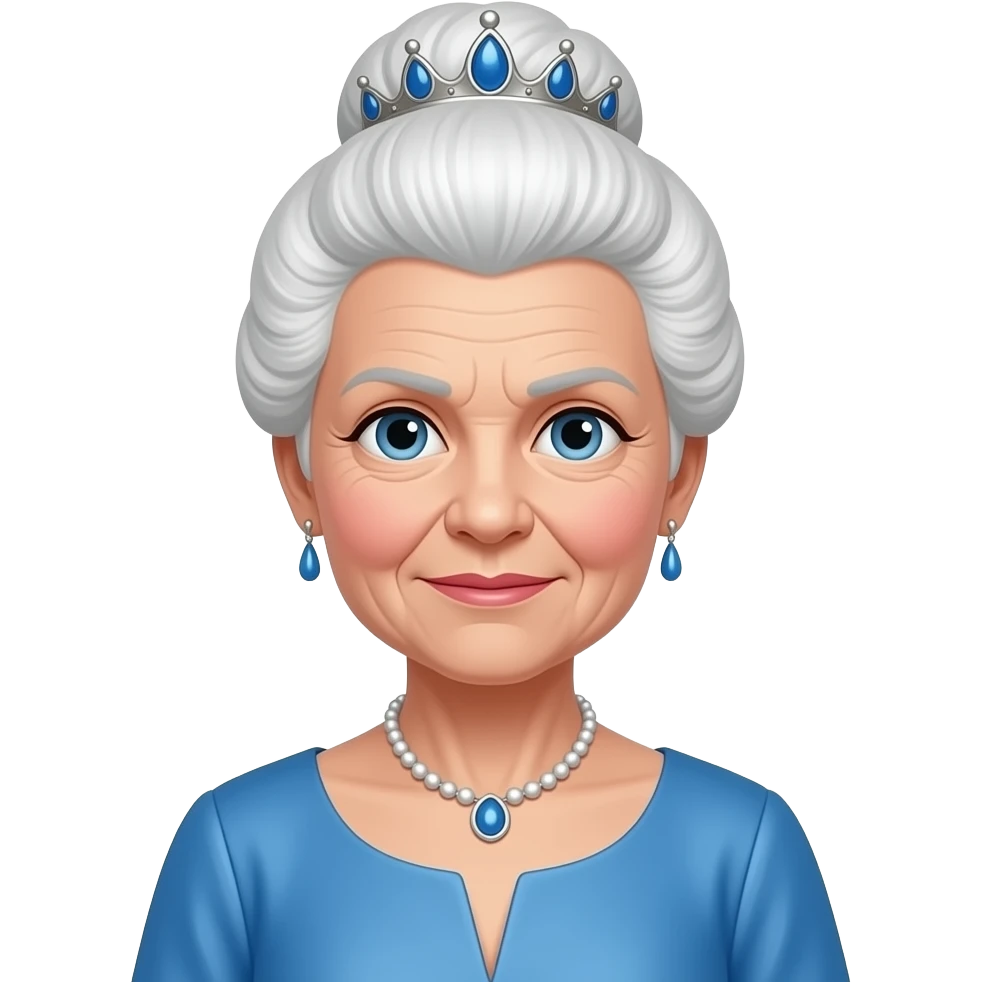 queen old with white high hair no expression face blue dress emoji