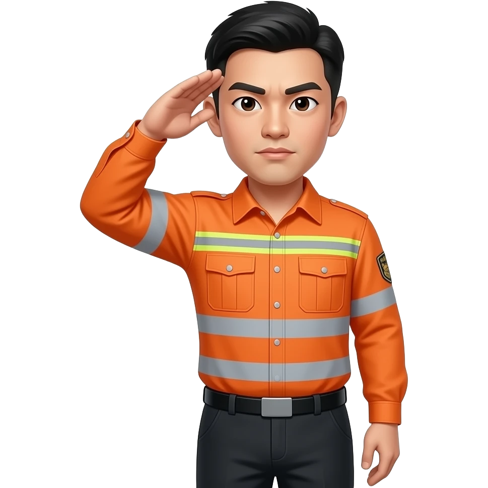 chinese man saluting in orange hi-vis collared shirt emoji