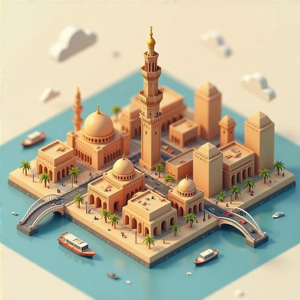 Isometric minimalistic illustration of Cairo, subtle 3D miniature effect and Tilt Shift effect, no cartoonish look, transparent background. emoji