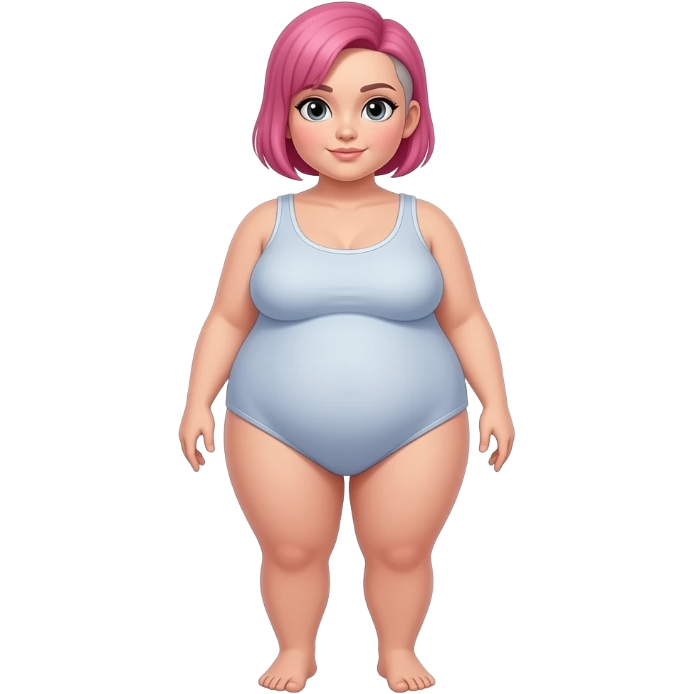 A full bodyview head to foot. obese girl with short pink hear that is buzzcut on the side. Wearing a sexy tanktop emoji