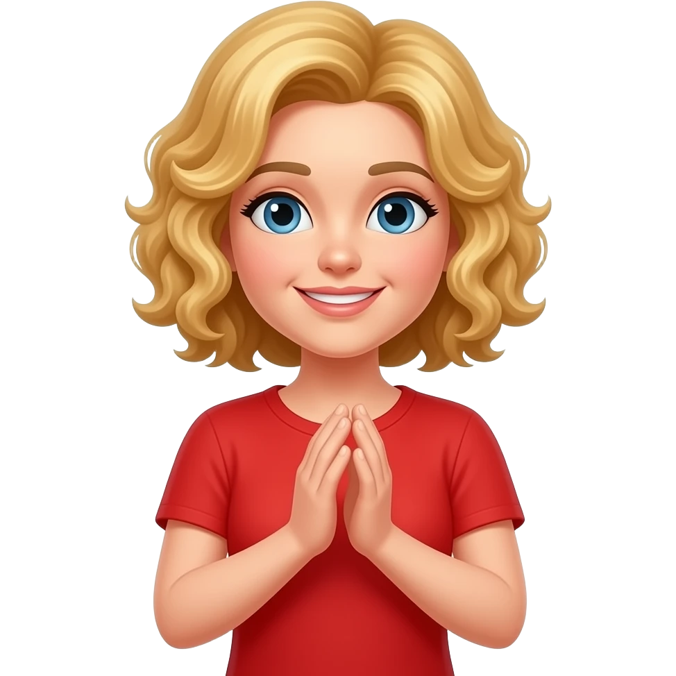 blonde curly bob clapping with both hands in red shirt emoji