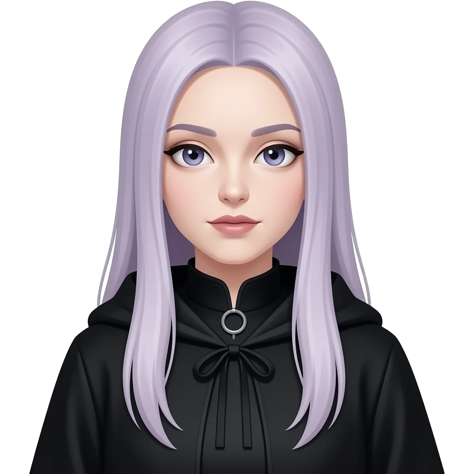 faz menos gotica mas com cabelo roxo claro comprido e camisola preto 웨이브 없는 긴 생머리 emoji