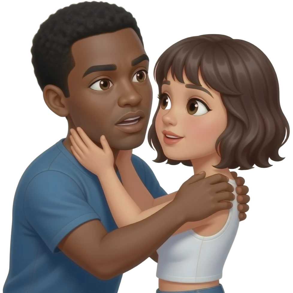 Black Guy choking neck of mixed girl with short hair emoji