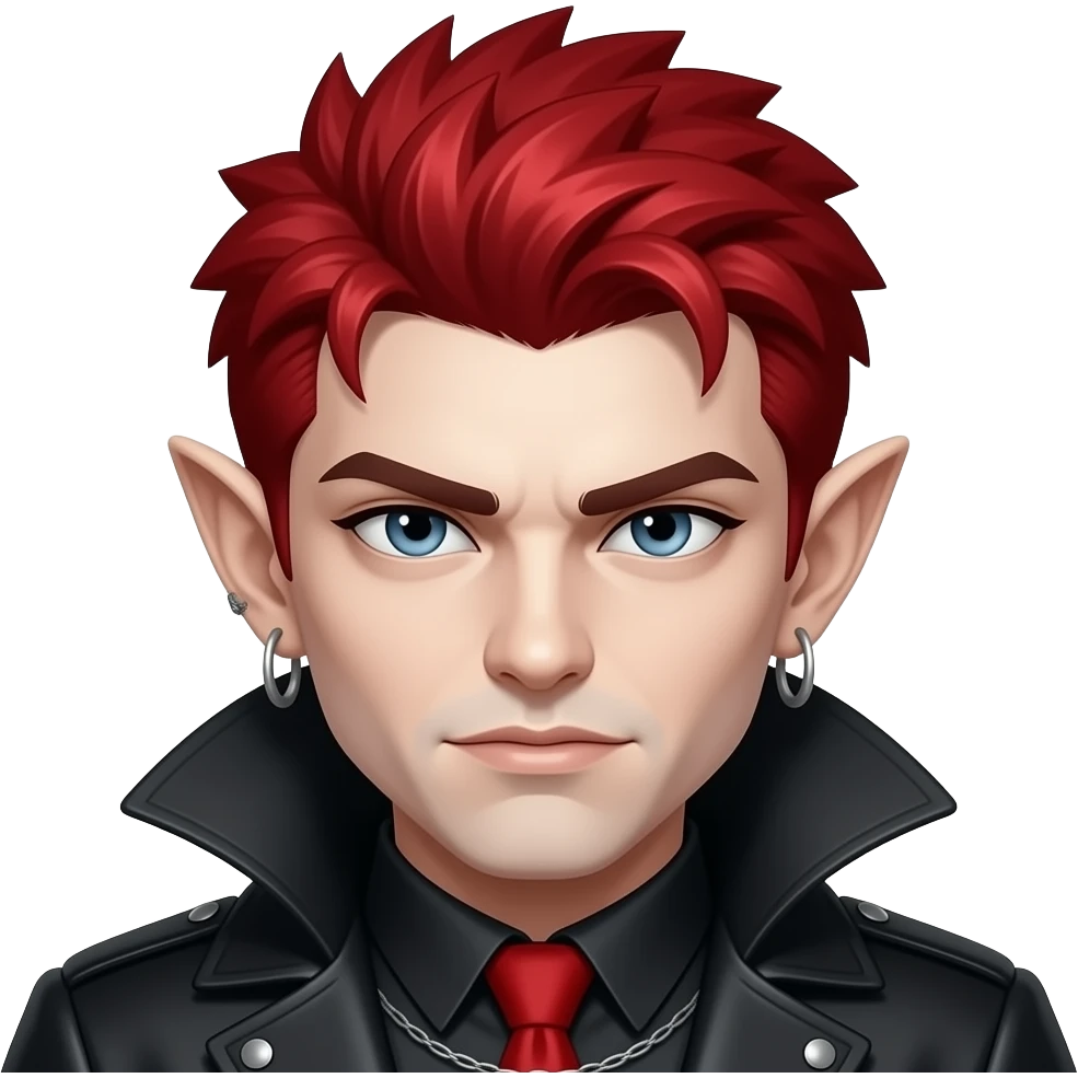 The vampire emoji features spiky red emo hair and wide earlobes. emoji