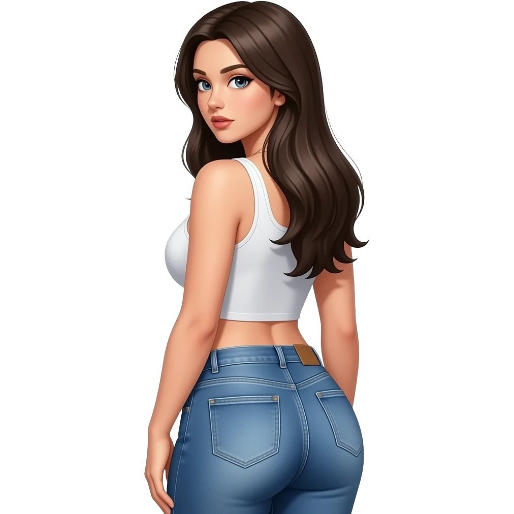 Straight. Hair Pretty sexy girl w/ Big booty n boobs  looking  backwith jeans emoji