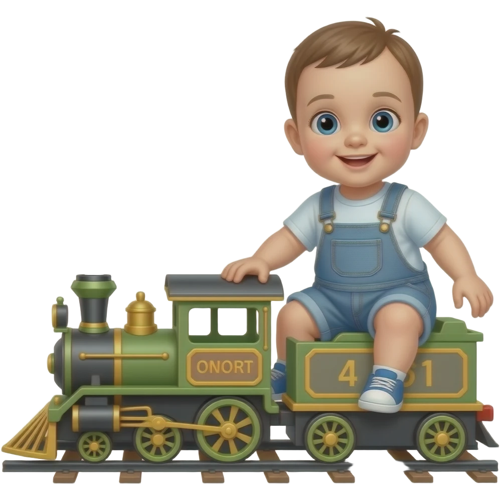 Baby playing full sized toy train emoji