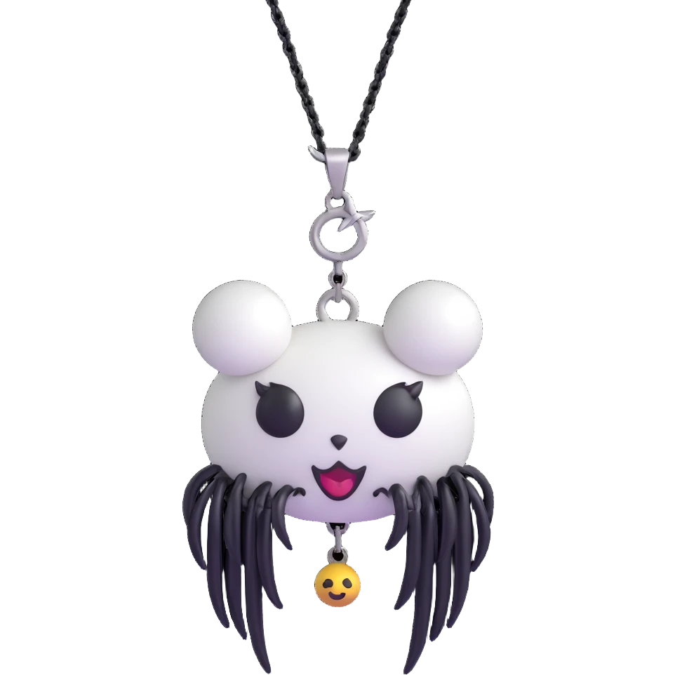 3D emoji gothic bow, white leather, silver spider charm, black chain fringe emoji