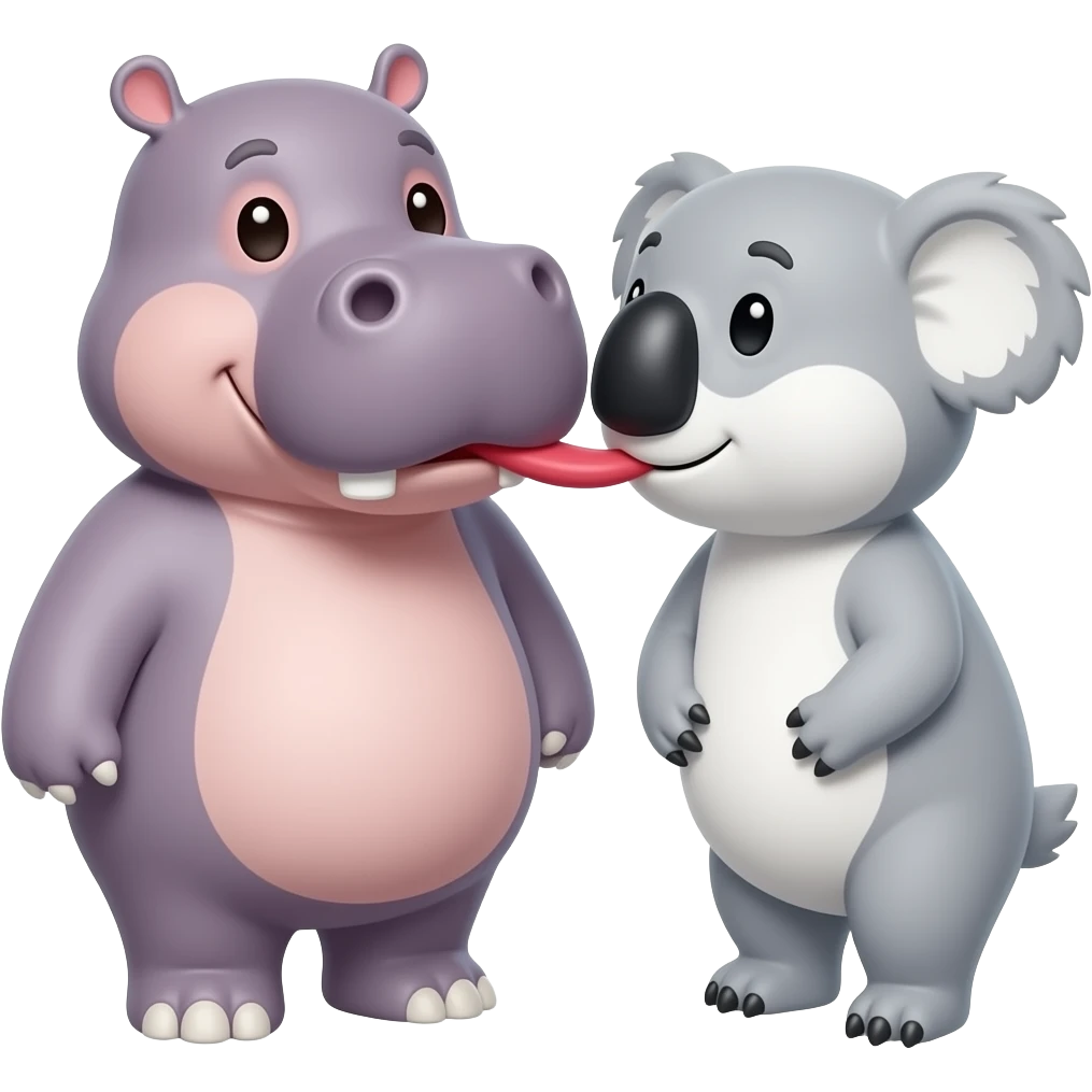 Hippo kissing koala lips emoji