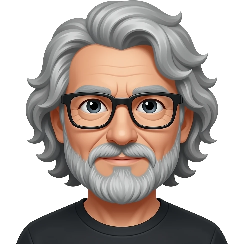 رمادي غامق  البشرة افتح من الأسمر  العيون مسحوبة حواجب سوداء رمادي بشره قمحيّة اللون وعمرة ستون عاما رجل شعره كيرلي رمادي طويل عيناه اسود كعيون الصقر يرتدي نظارة مستطيله سوداء  له لحية emoji