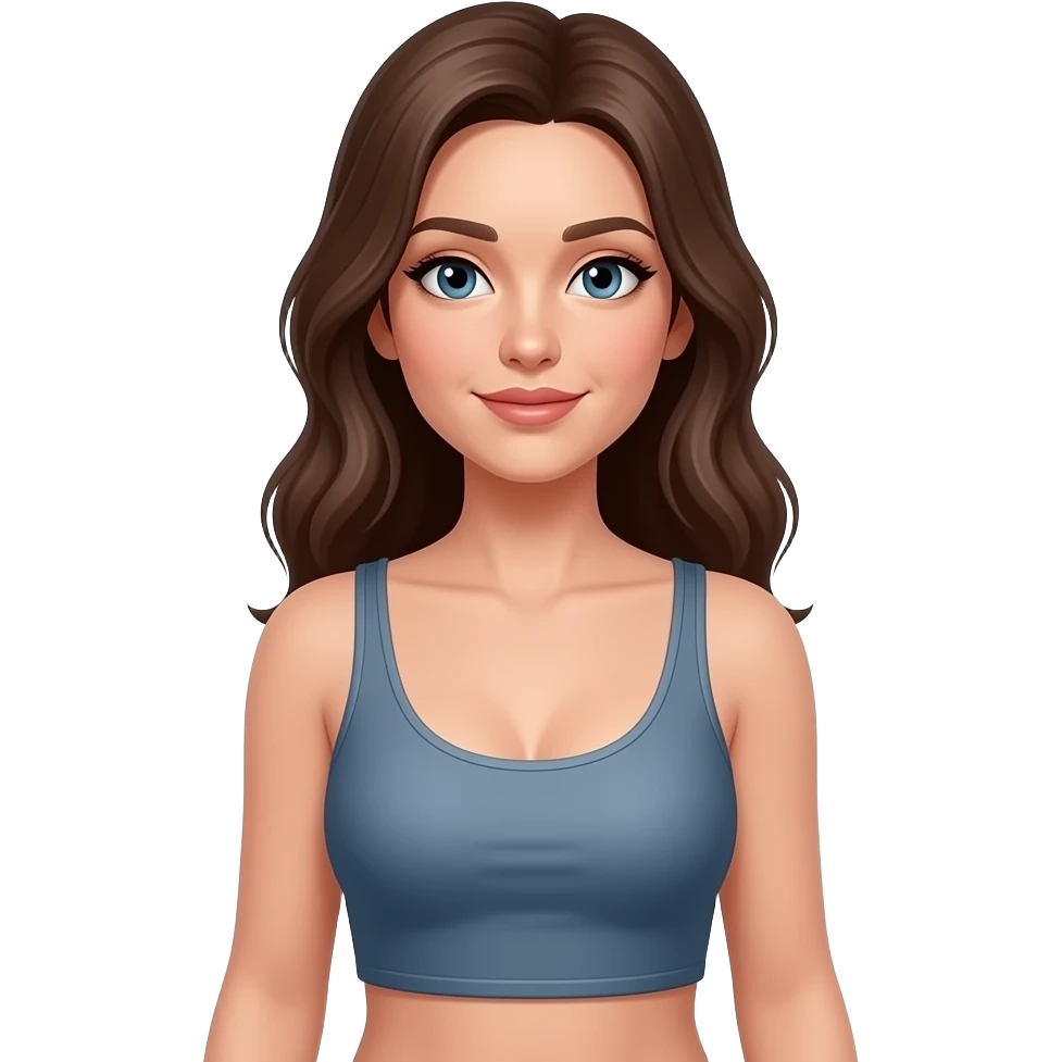 A woman in a very short cropped thin straps tank top. Nipples revealed and exposed emoji