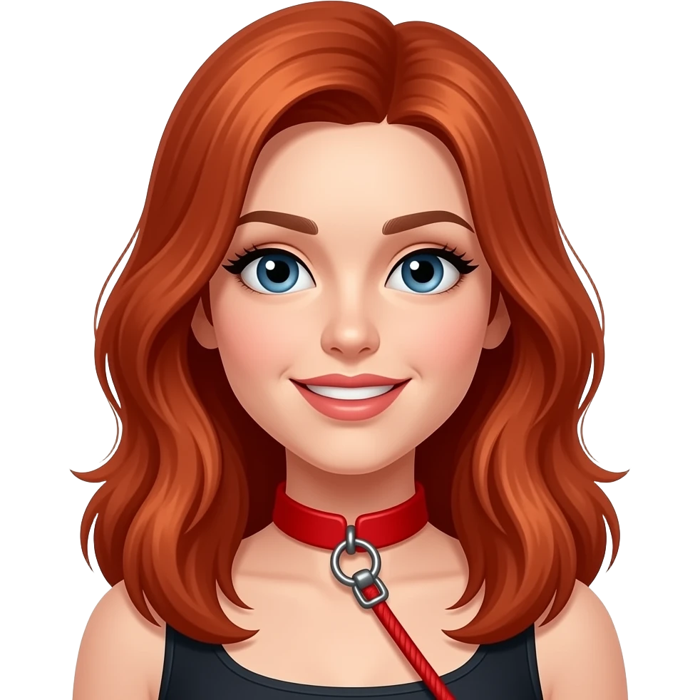 red hair blue eyed woman in red collar and leash emoji
