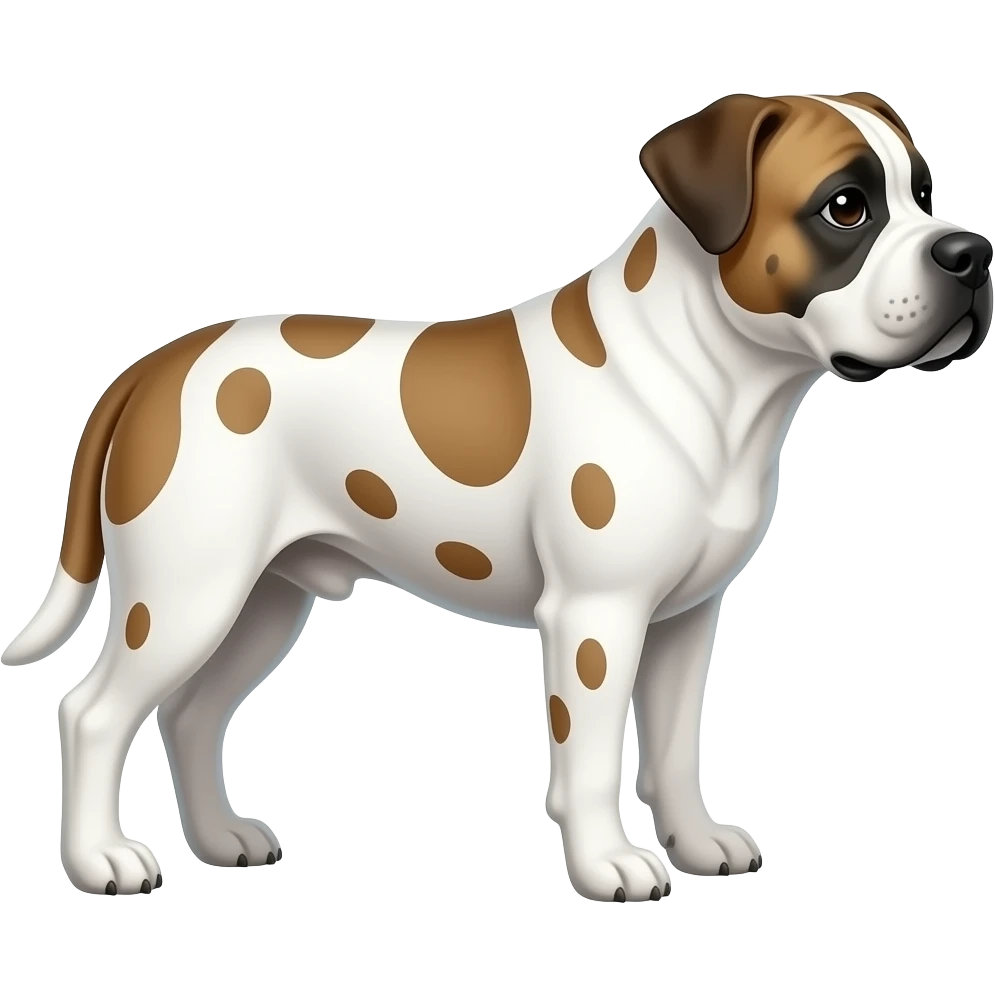 white mastiff dog with white face and brown spots from the side facing right emoji