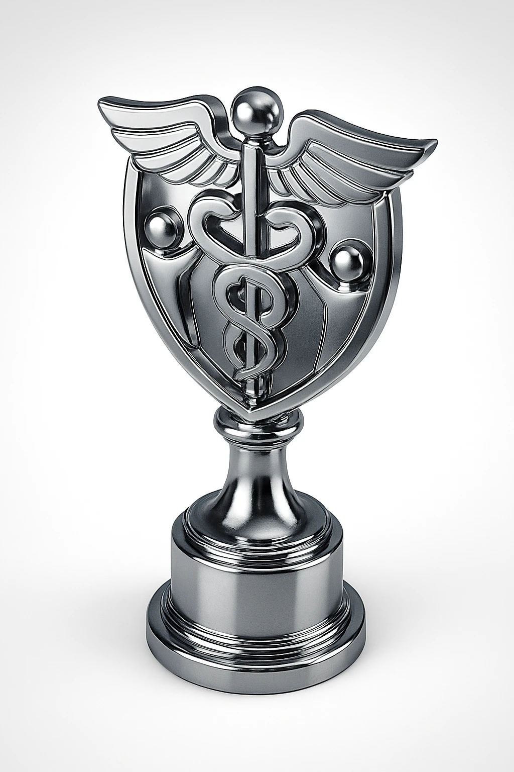 a shining trophy with a staff symbol, representing excellence and teamwork, in chrome style emoji