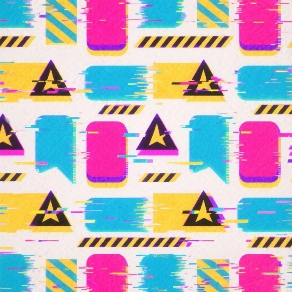 a graphic design wallpaper with various sizes of brightly colored glitchy oblong rectangles, various repeating stylized arrows, and caution bars stripes - neobrutalist glitchpunk linear, perfect angles, SPARSE MINIMALISM emoji