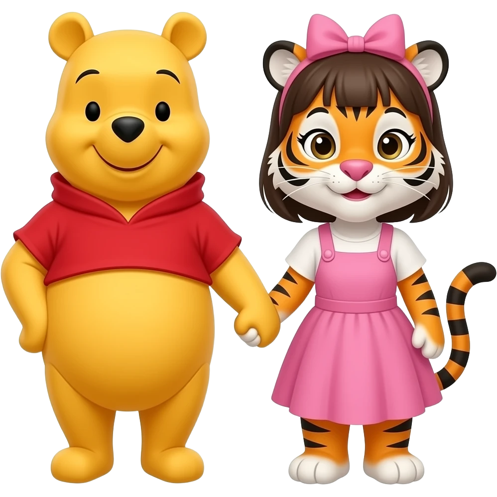 Winnie pooh con una tigger niña con su moño rosa, los dos agarrados de la mano emoji
