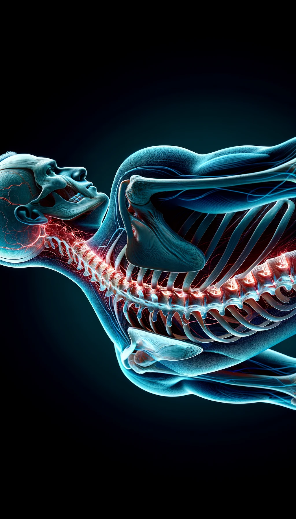 corpo umano anatomico di profilo e fisico storto, spina dorsale in evidenza, dolore alla schiena su un lato, iperrealistico 4k emoji