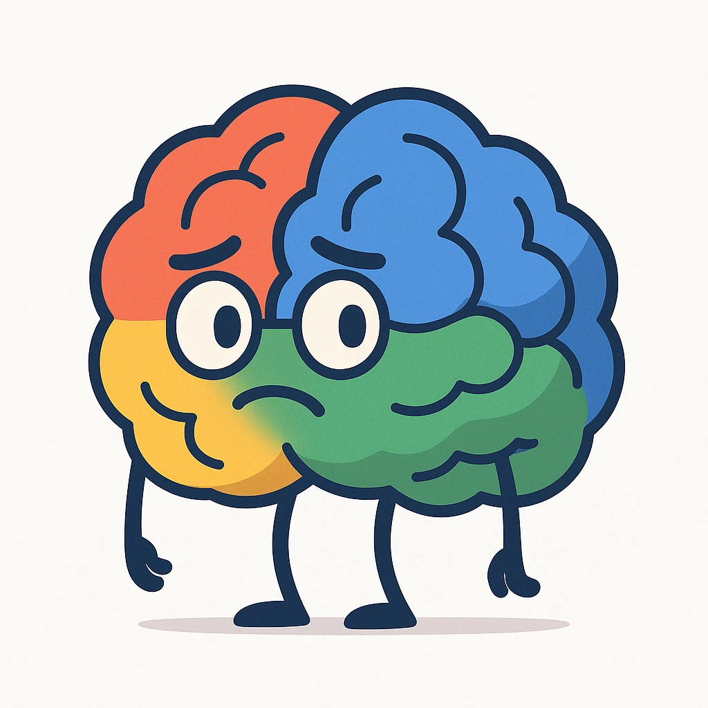 stylized brain illustration using Google's color palette, minimal and flat, white background emoji