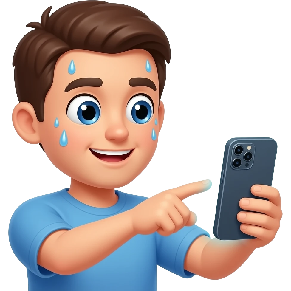 FOMO — sweating, wide eyes, reaching toward glowing phone screen emoji