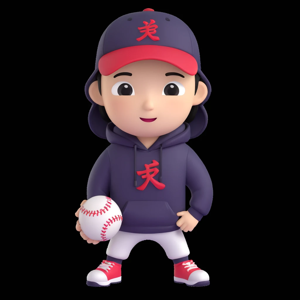 memoji-style Chinese American character for a profile photo, wearing a hoodie and a baseball cap, friendly expression, clean background emoji