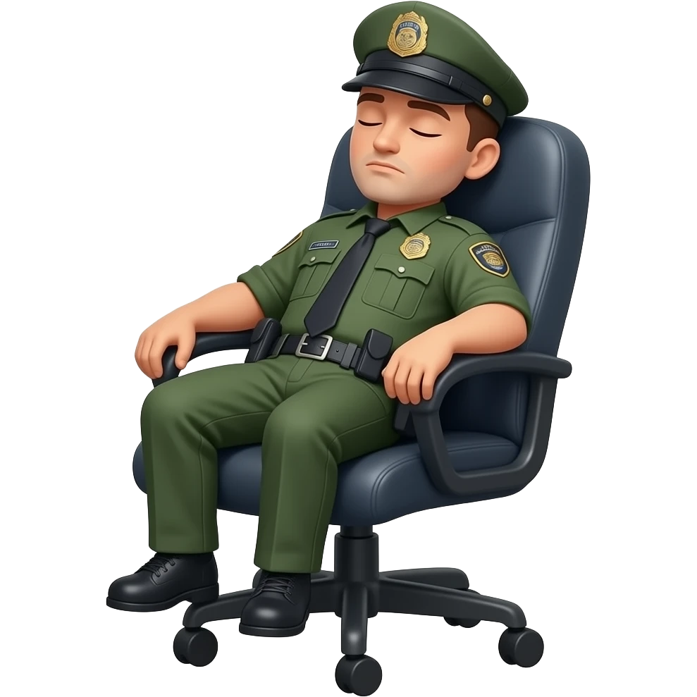 un guardia de zoo sentado en una silla de escritorio dormido emoji