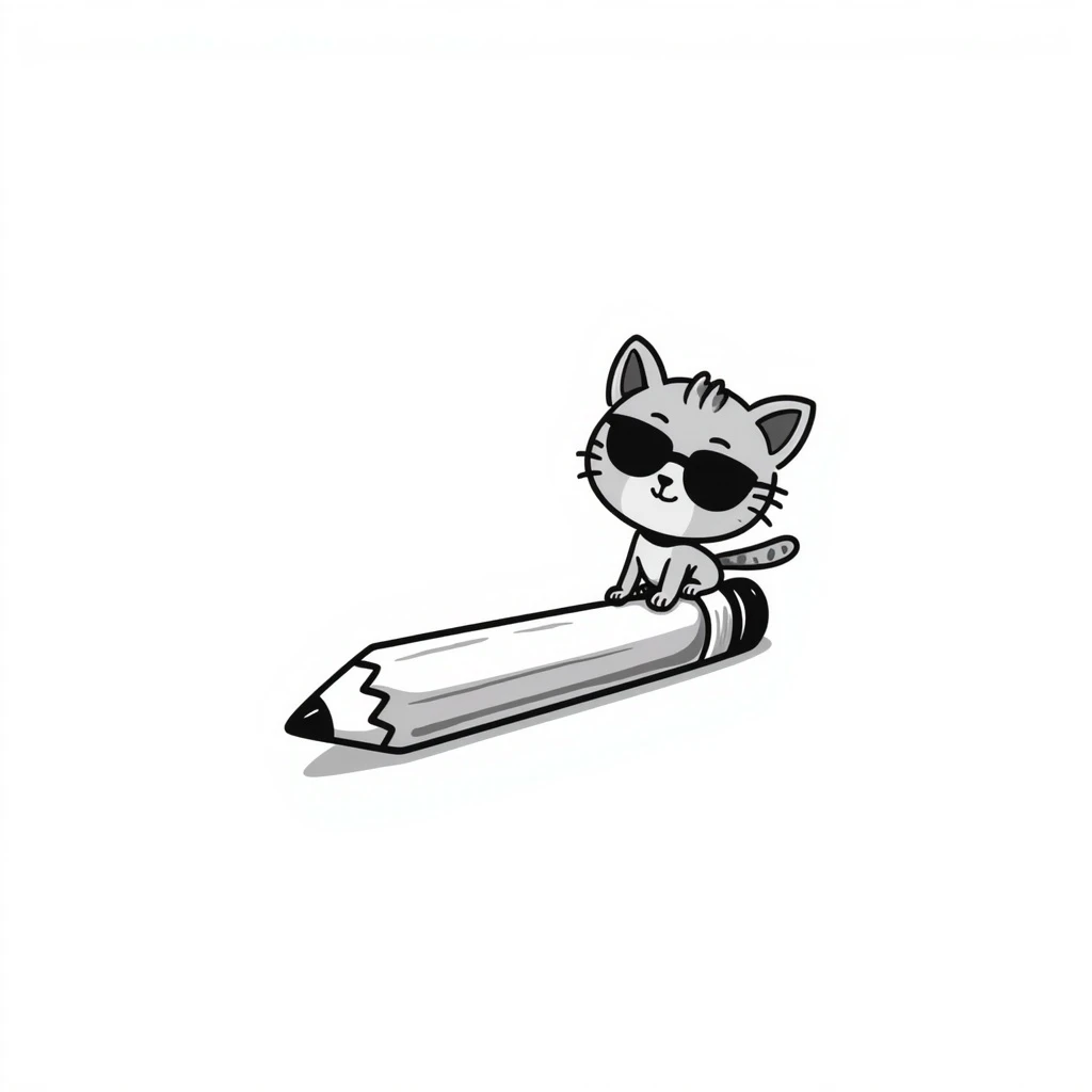A big pencil with a kitten in sunglasses emoji