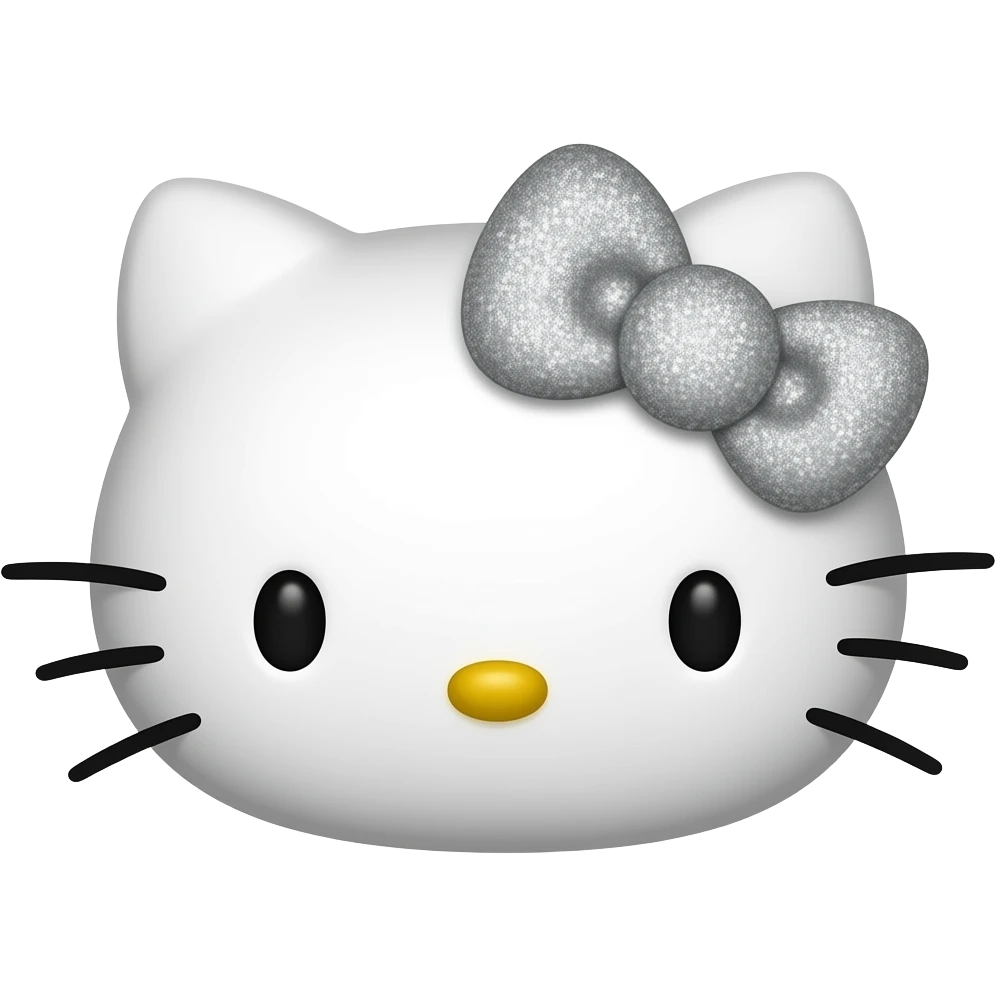 hello kitty head with a silver glittery bow emoji