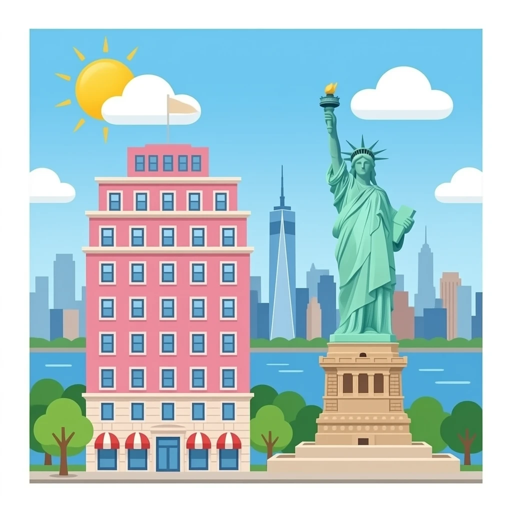 High PINK HOTEL Building  in New York statue-of-liberty emoji
