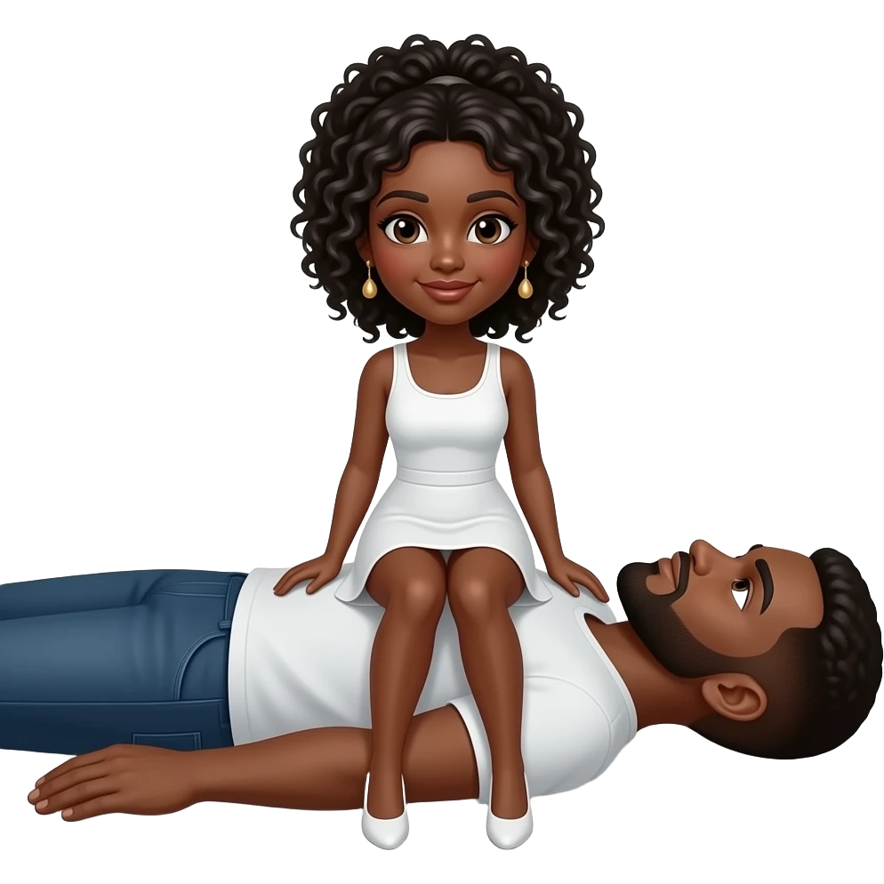 A black woman sitting on top a black guy laying down head emoji