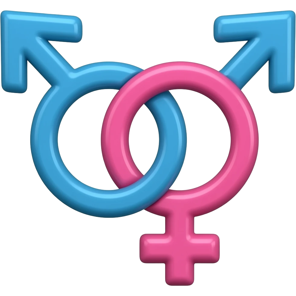 A cute bisexual emoji for discord with two male symbols interlocked with one female symbol emoji