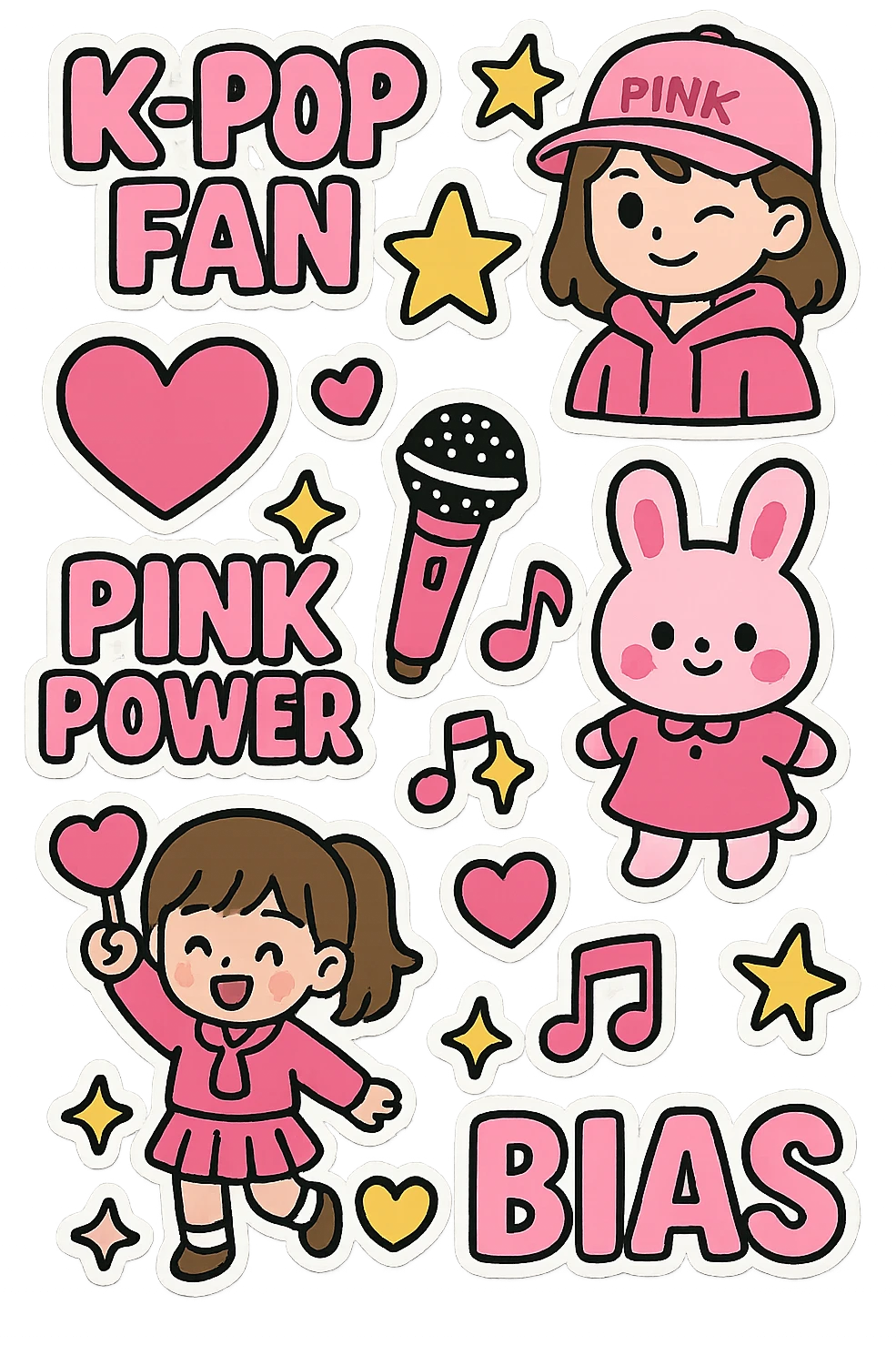 pink kpop fan club sticker sheet, fun and collectible emoji