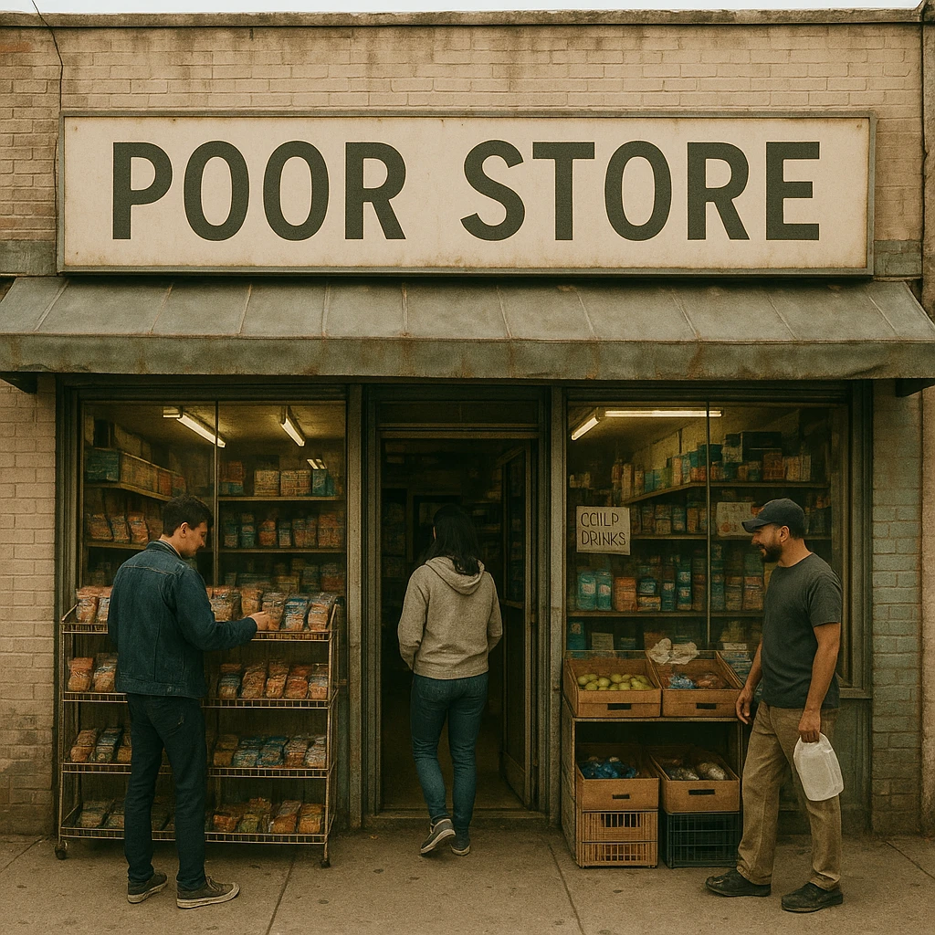 Convenience store named poor store and more emoji