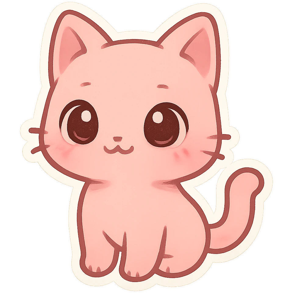 chibi cat, pink, standing, same style as reference, big eyes, cute, sticker style emoji