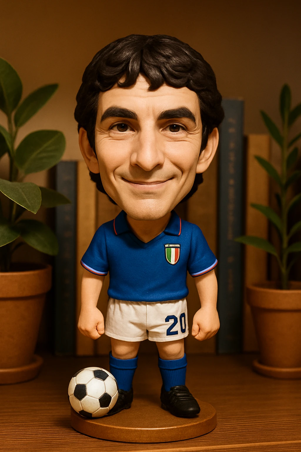 Паоло России в форме сборной Италии 1982 смотрит на прямо на зрителя и слегка улыбается, освещение с левой верхней стороны кадра emoji