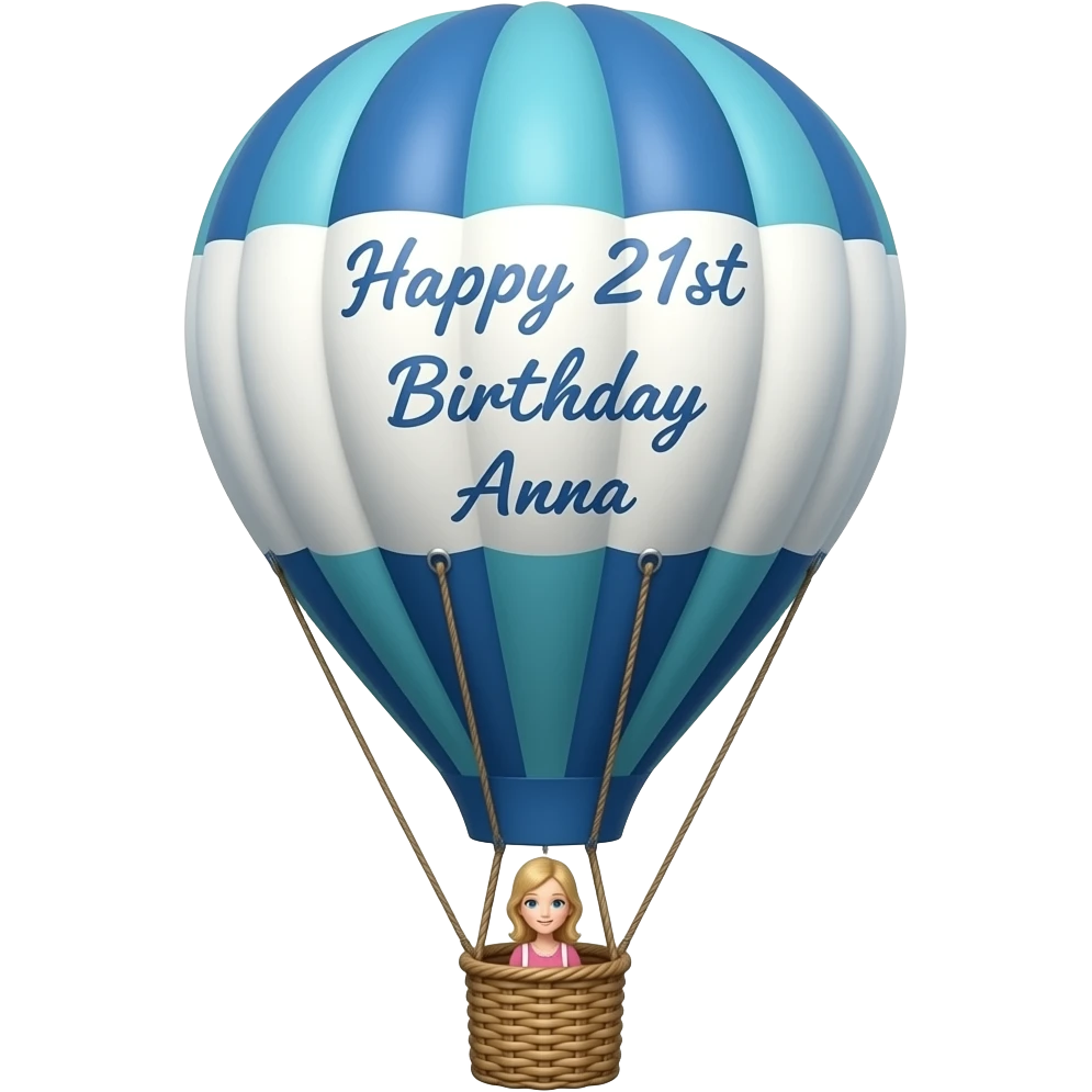 Happy 21st Birthday Anna written on a hot air balloon blond girl in basket emoji